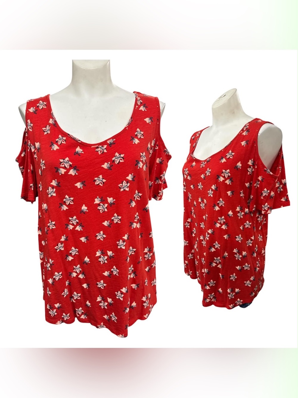 Denver Hayes Red Floral Cold-Shoulder Tee Size L